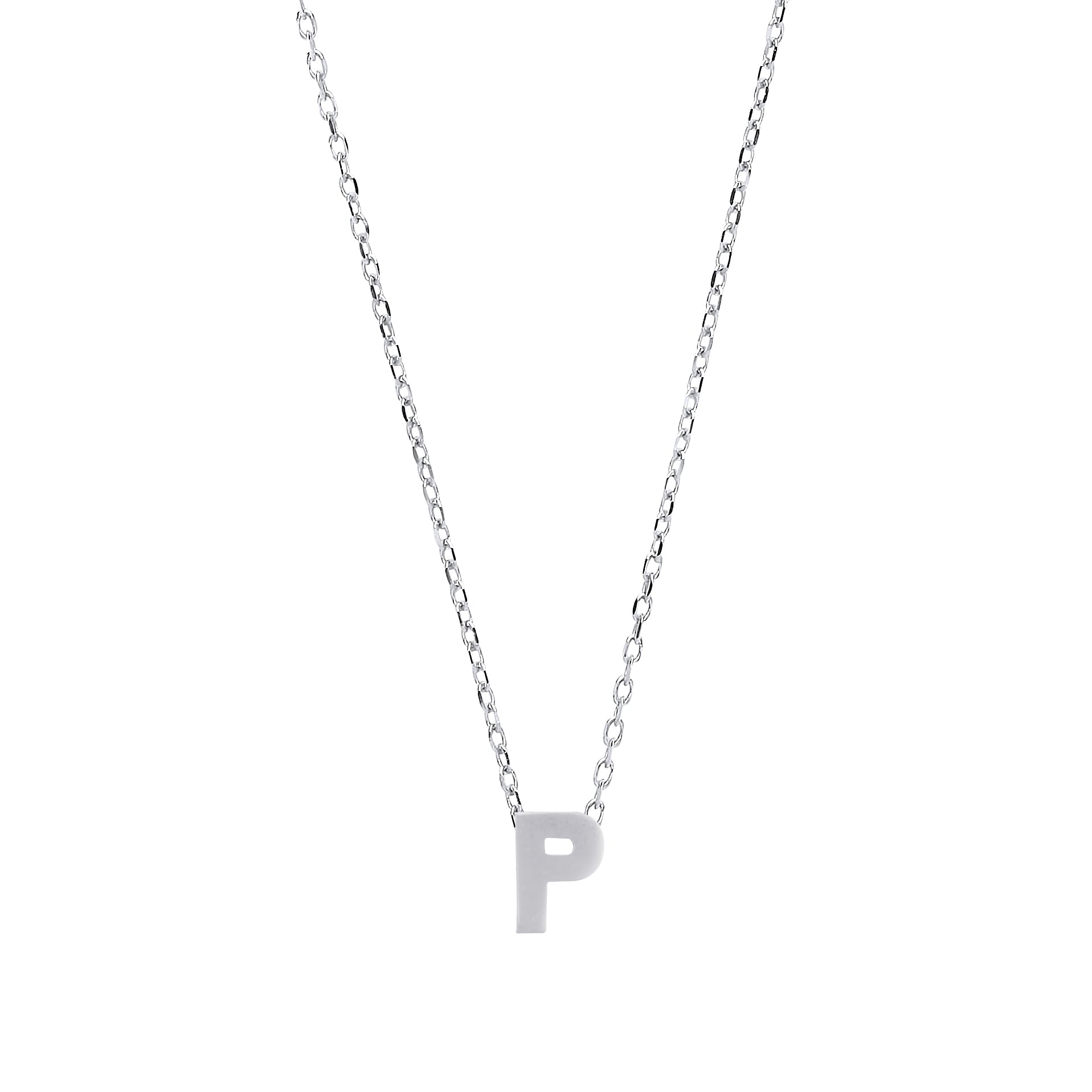 Silver  Letter P Initial Pendant Necklace 18 inch - GIN4P