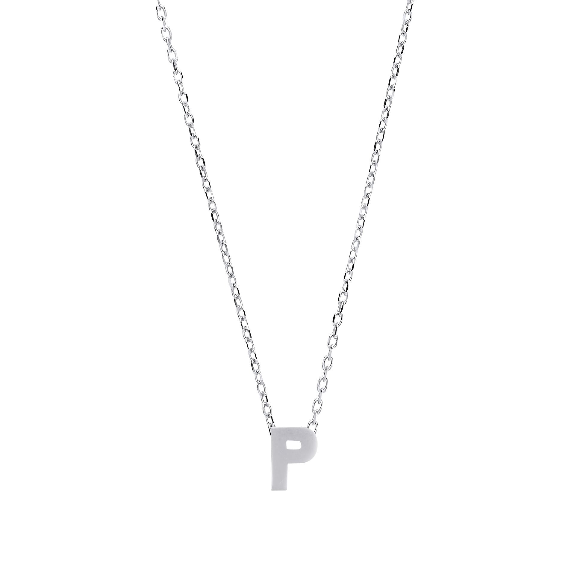 Silver  Letter P Initial Pendant Necklace 18 inch - GIN4P