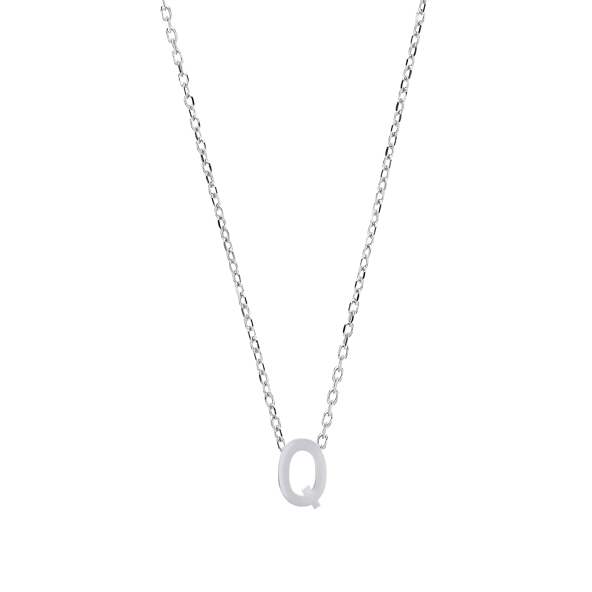 Silver  Letter Q Initial Pendant Necklace 18 inch - GIN4Q