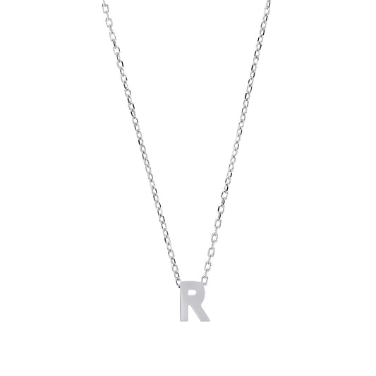 Silver  Letter R Initial Pendant Necklace 18 inch - GIN4R