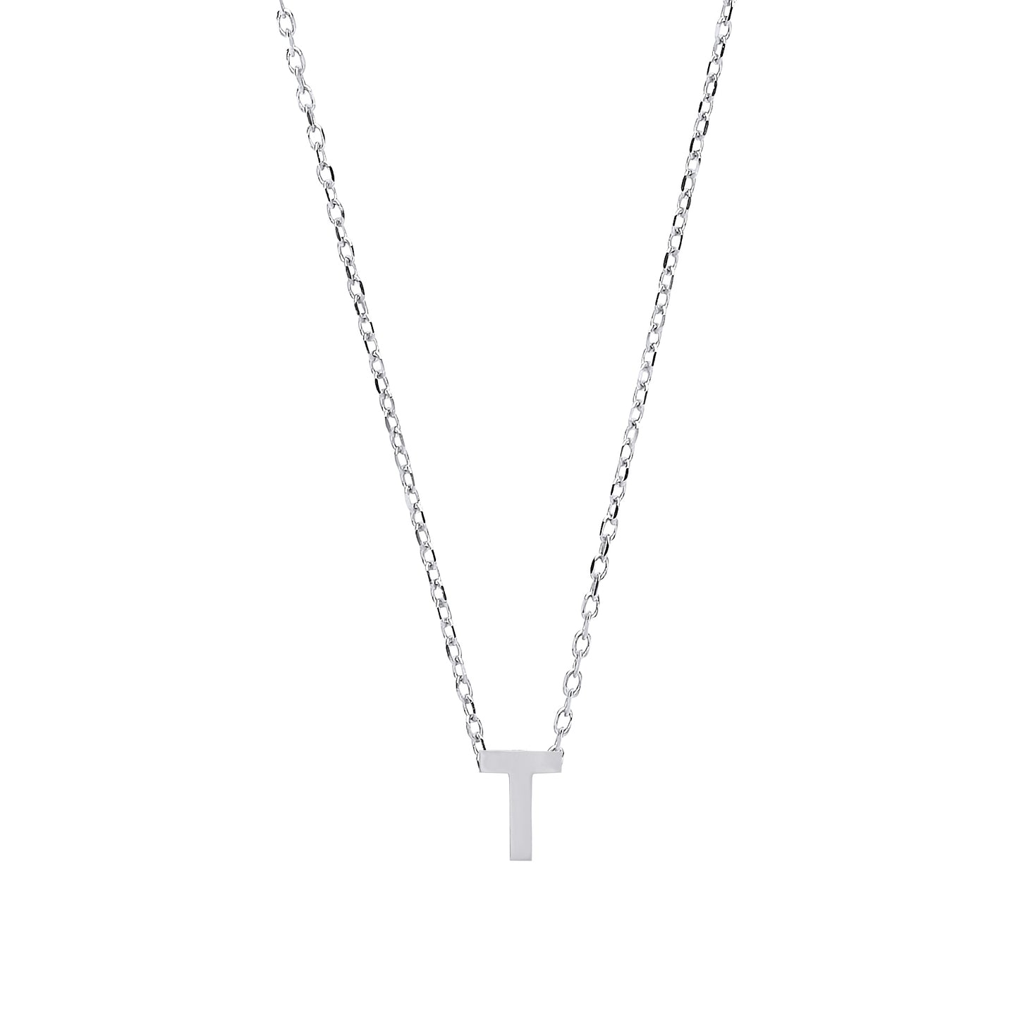 Silver  Letter T Initial Pendant Necklace 18 inch - GIN4T