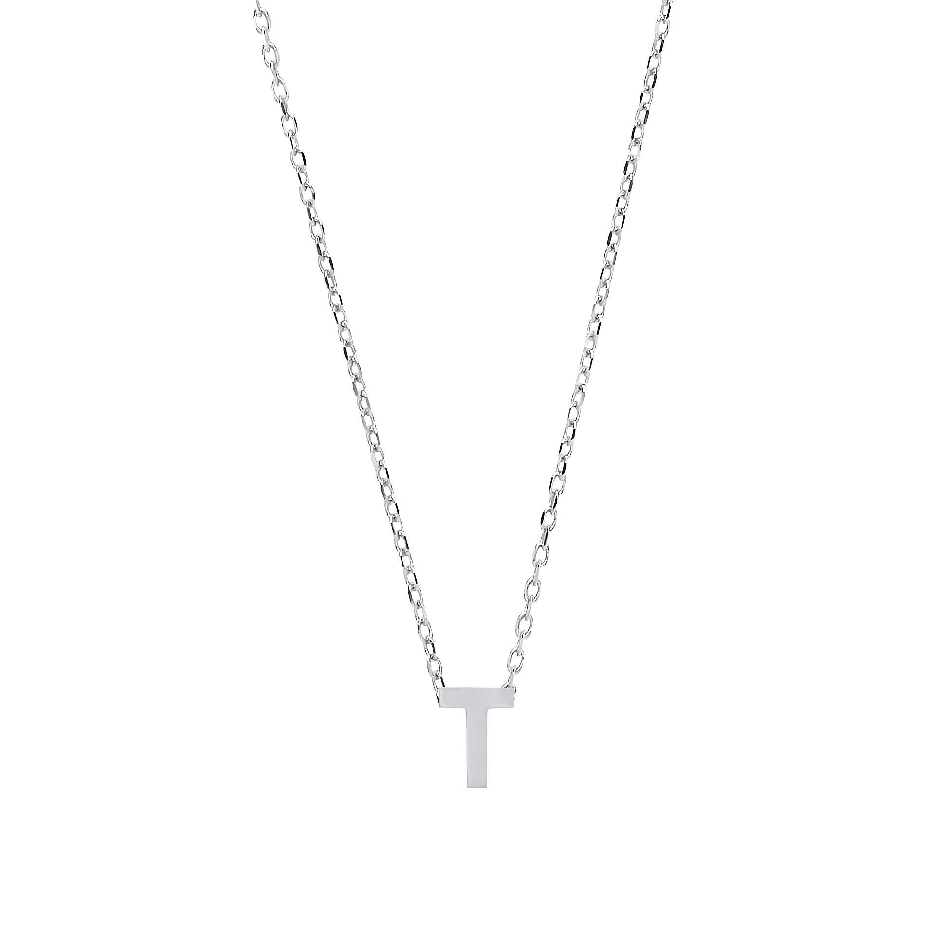 Silver  Letter T Initial Pendant Necklace 18 inch - GIN4T