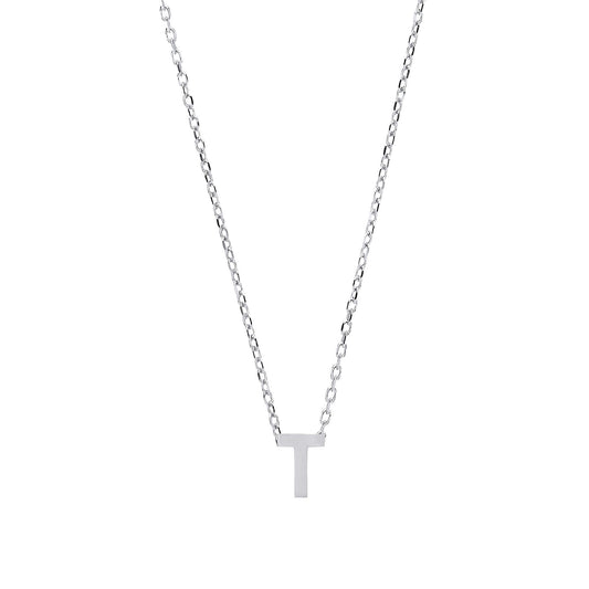 Silver  Letter T Initial Pendant Necklace 18 inch - GIN4T