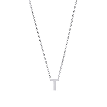 Silver  Letter T Initial Pendant Necklace 18 inch - GIN4T