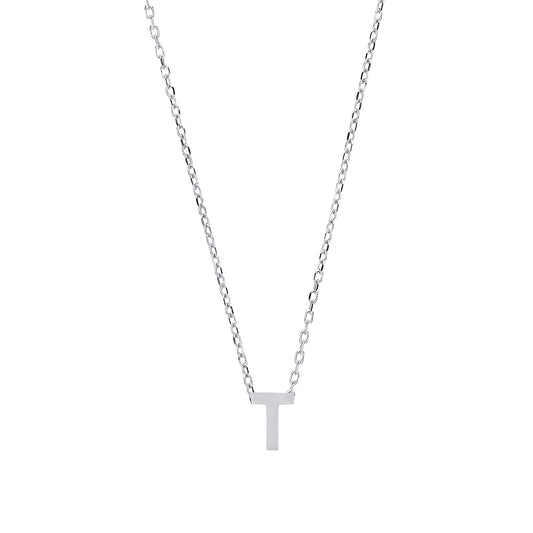 Silver  Letter T Initial Pendant Necklace 18 inch - GIN4T