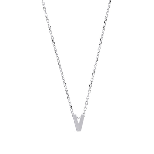 Silver  Letter V Initial Pendant Necklace 18 inch - GIN4V