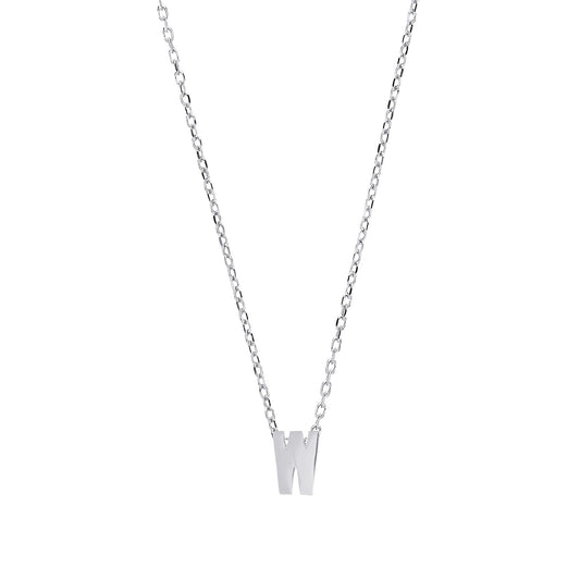 Silver  Letter W Initial Pendant Necklace 18 inch - GIN4W
