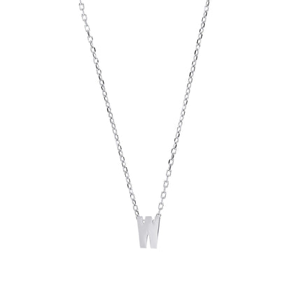 Silver  Letter W Initial Pendant Necklace 18 inch - GIN4W
