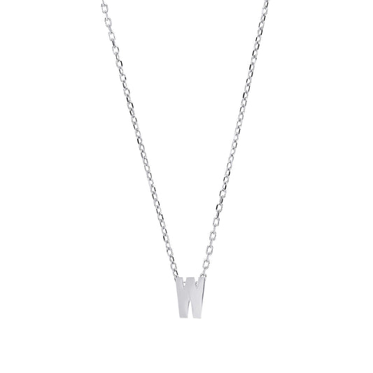 Silver  Letter W Initial Pendant Necklace 18 inch - GIN4W