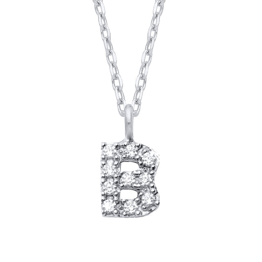 Silver  Encrusted Mini Initial Pendant Necklace - GIN6B
