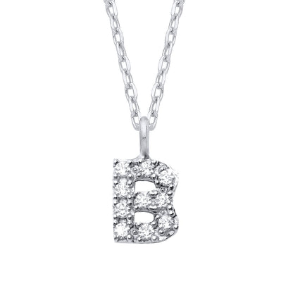 925 Silver  Encrusted Mini Initial Pendant Necklace 16 + 1 inch - GIN6B