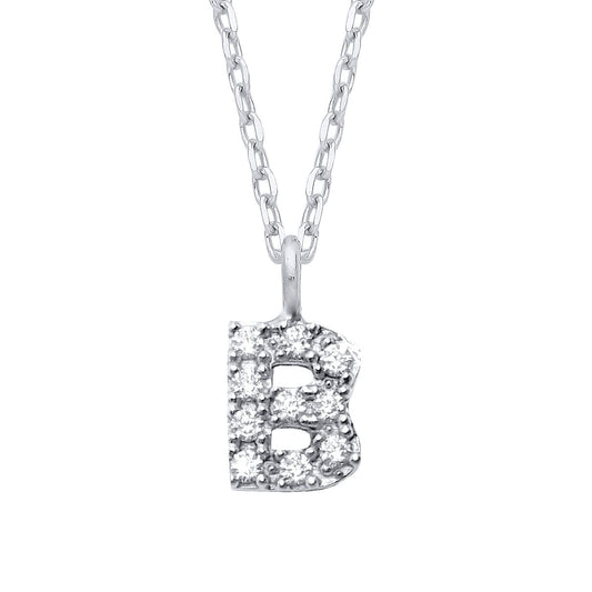 925 Silver  Encrusted Mini Initial Pendant Necklace 16 + 1 inch - GIN6B