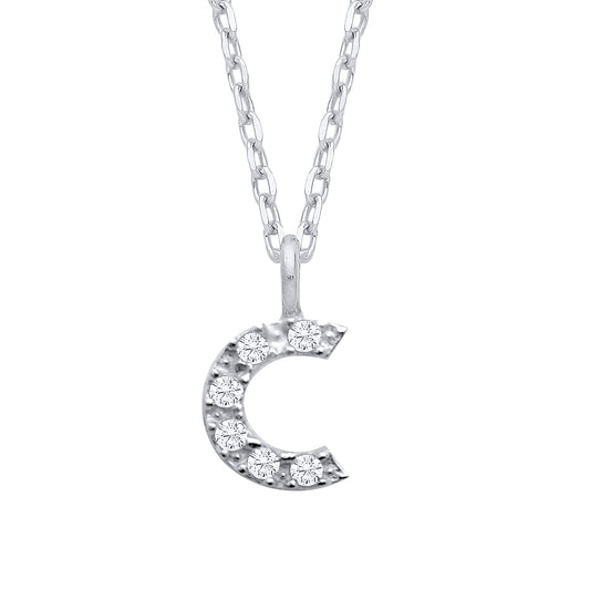 925 Silver  Encrusted Mini Initial Pendant Necklace 16 + 1 inch - GIN6C