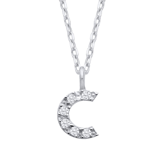 Silver  Encrusted Mini Initial Pendant Necklace - GIN6C