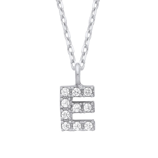 925 Silver  Encrusted Mini Initial Pendant Necklace 16 + 1 inch - GIN6E