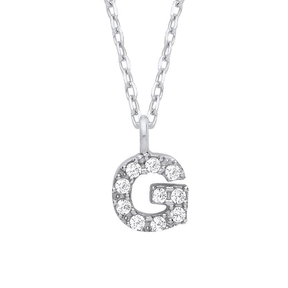 925 Silver  Encrusted Mini Initial Pendant Necklace 16 + 1 inch - GIN6G