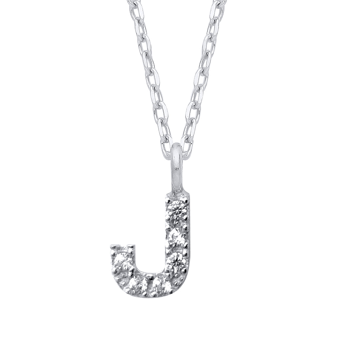 925 Silver  Encrusted Mini Initial Pendant Necklace 16 + 1 inch - GIN6J