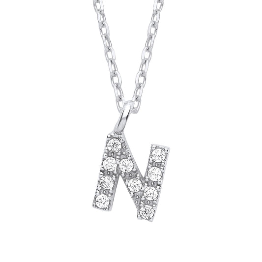Silver  Encrusted Mini Initial Pendant Necklace - GIN6N