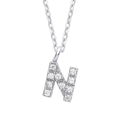 925 Silver  Encrusted Mini Initial Pendant Necklace 16 + 1 inch - GIN6N