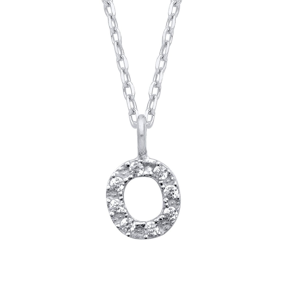 925 Silver  Encrusted Mini Initial Pendant Necklace 16 + 1 inch - GIN6O