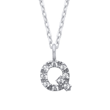 925 Silver  Encrusted Mini Initial Pendant Necklace 16 + 1 inch - GIN6Q