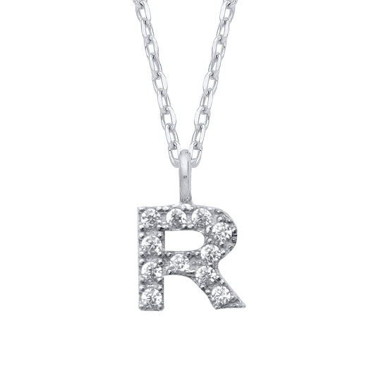 Silver  Encrusted Mini Initial Pendant Necklace - GIN6R