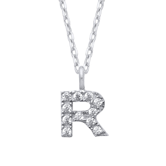 925 Silver  Encrusted Mini Initial Pendant Necklace 16 + 1 inch - GIN6R