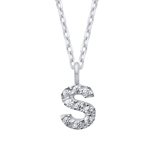 Silver  Encrusted Mini Initial Pendant Necklace - GIN6S