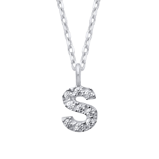 925 Silver  Encrusted Mini Initial Pendant Necklace 16 + 1 inch - GIN6S