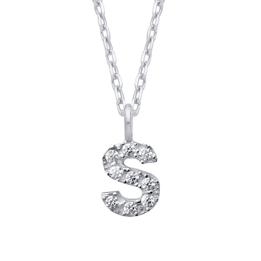 925 Silver  Encrusted Mini Initial Pendant Necklace 16 + 1 inch - GIN6S