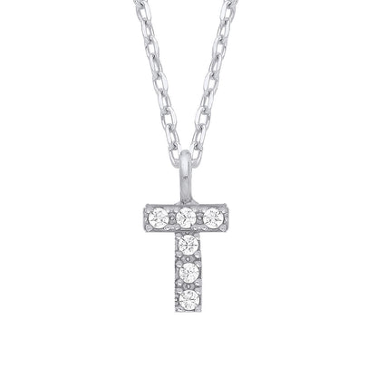 925 Silver  Encrusted Mini Initial Pendant Necklace 16 + 1 inch - GIN6T