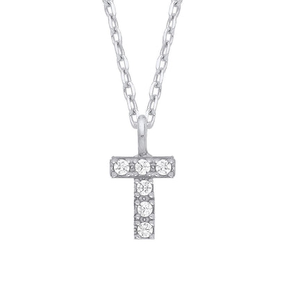 925 Silver  Encrusted Mini Initial Pendant Necklace 16 + 1 inch - GIN6T