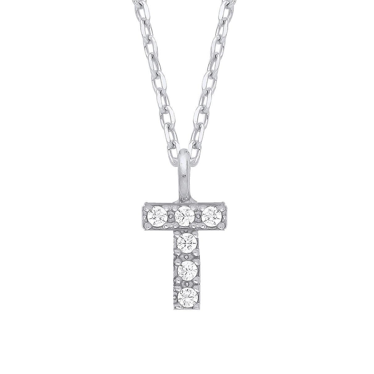 925 Silver  Encrusted Mini Initial Pendant Necklace 16 + 1 inch - GIN6T