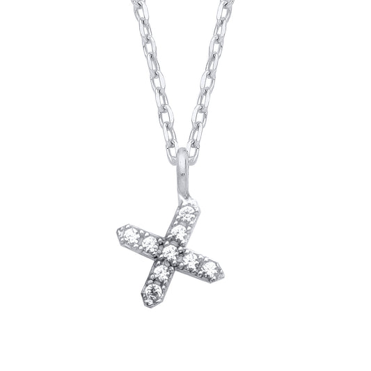 Silver  Encrusted Mini Initial Pendant Necklace - GIN6X