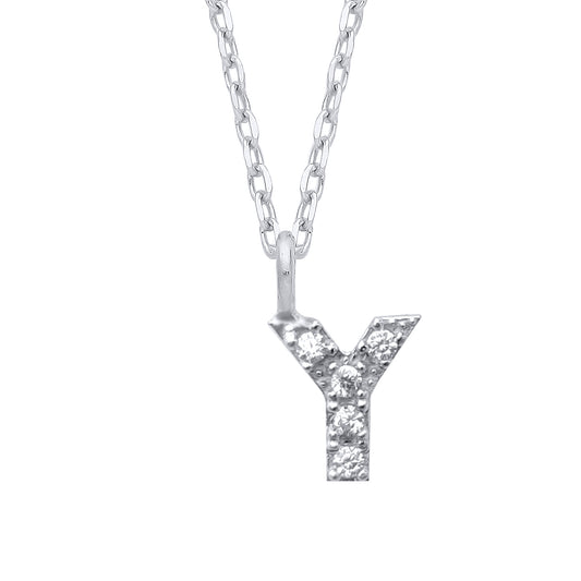Silver  Encrusted Mini Initial Pendant Necklace - GIN6Y