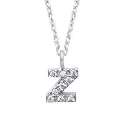 925 Silver  Encrusted Mini Initial Pendant Necklace 16 + 1 inch - GIN6Z