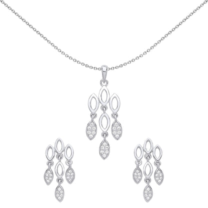 Silver  CZ Chandelier lights Earrings Necklace Set - GSET610