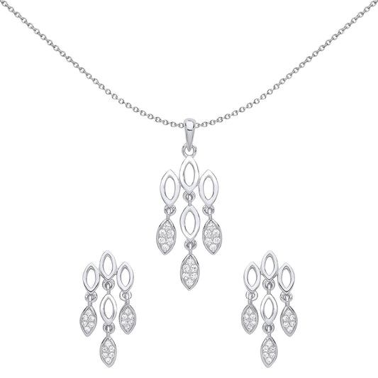 Silver  CZ Chandelier lights Earrings Necklace Set - GSET610