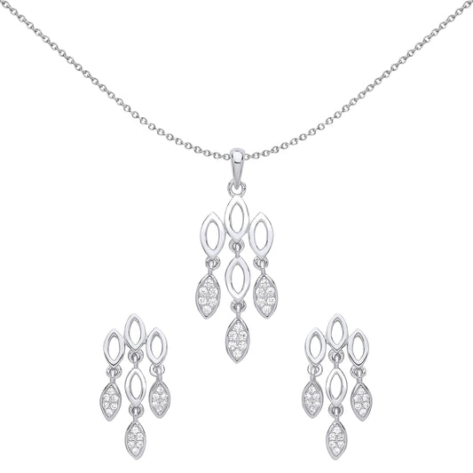 Silver  CZ Chandelier lights Earrings Necklace Set - GSET610