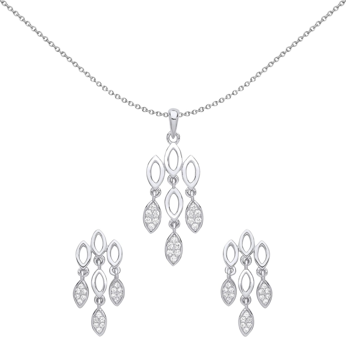 Silver  CZ Chandelier lights Earrings Necklace Set - GSET610