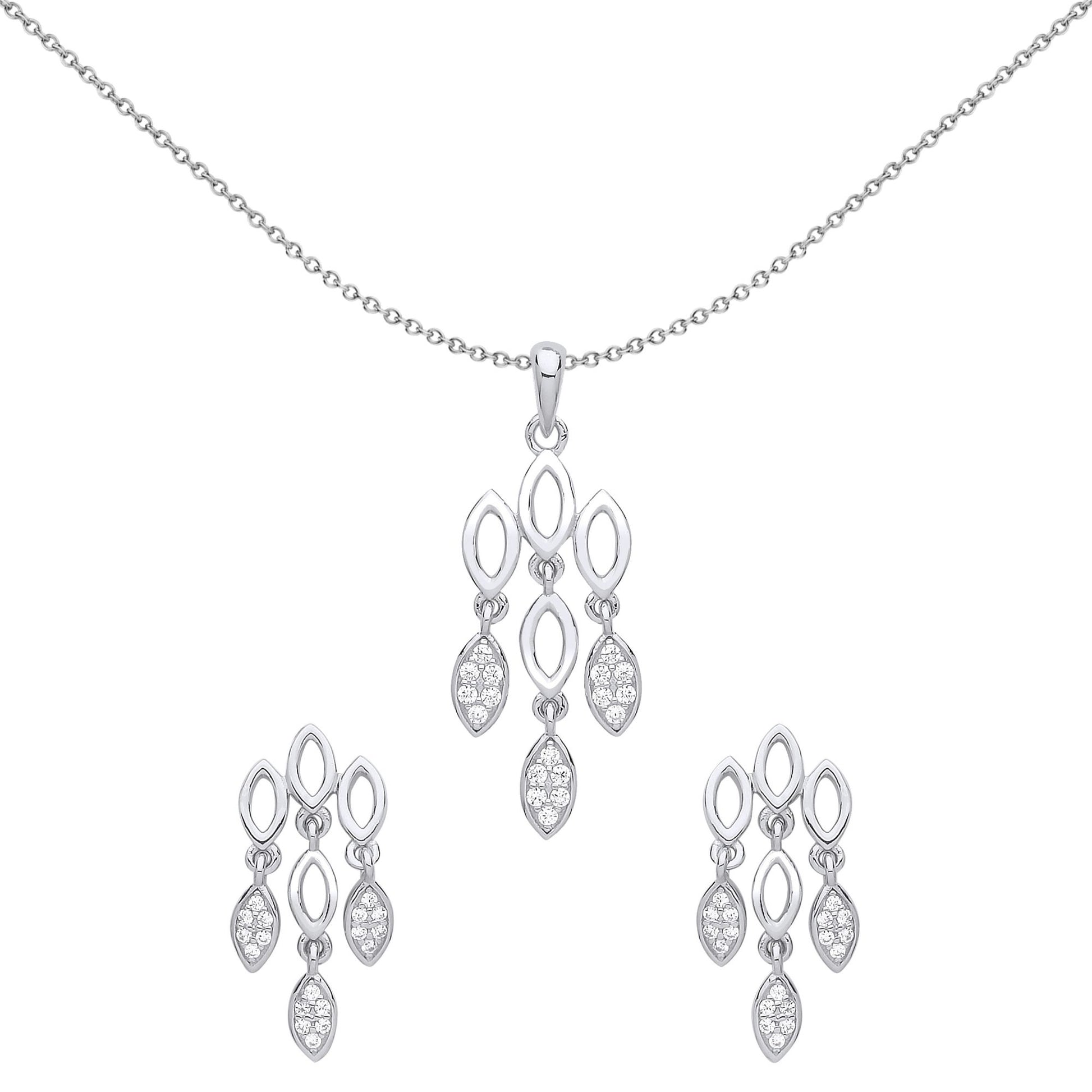 Silver  CZ Chandelier lights Earrings Necklace Set - GSET610