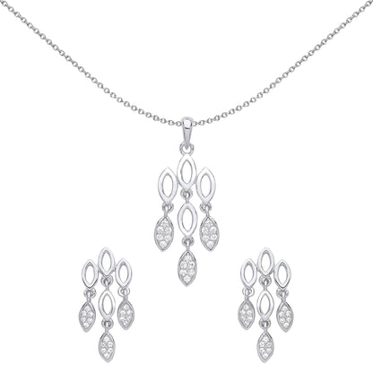 Silver  CZ Chandelier lights Earrings Necklace Set - GSET610