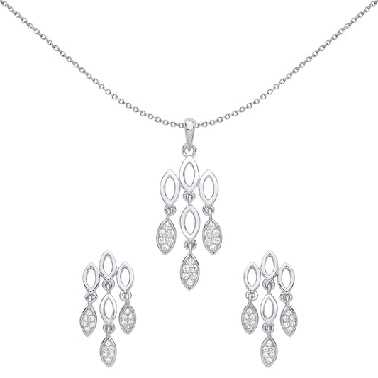 Silver  CZ Chandelier lights Earrings Necklace Set - GSET610