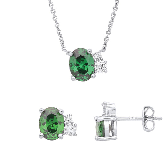 Silver  Frozen Peas Cluster Earrings Necklace Set - GSET639