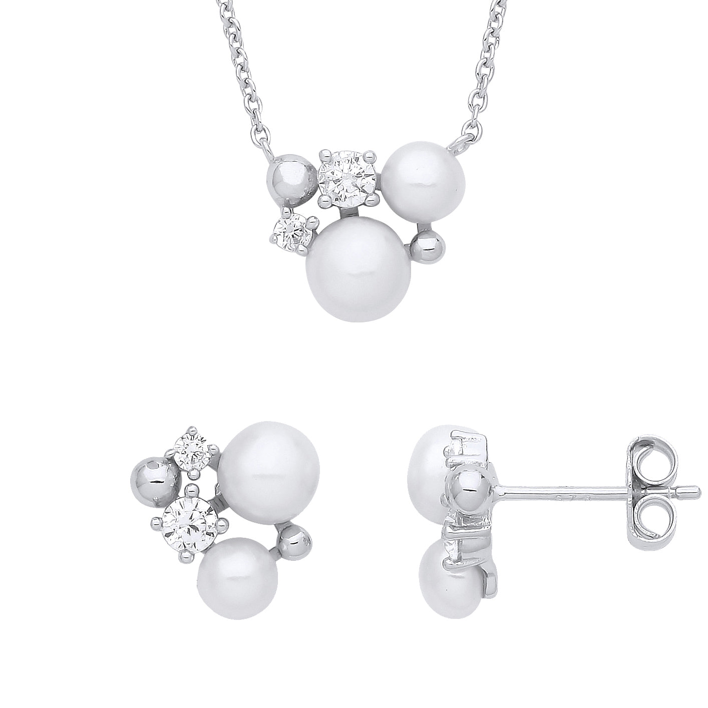 Silver  Pearl CZ Lazy Chilling Snowman Earrings Necklace Set - GSET644