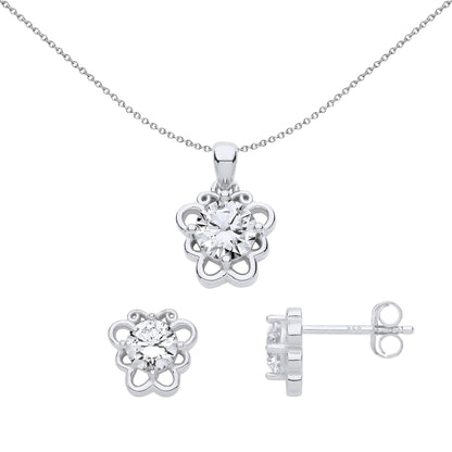 925 Silver  CZ Butterfly Scrolls Solitaire Earrings Necklace Set - GSET653