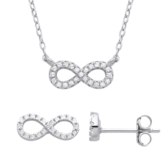 Silver  Infinity Figure 8 Earrings Necklace Set - GSET656