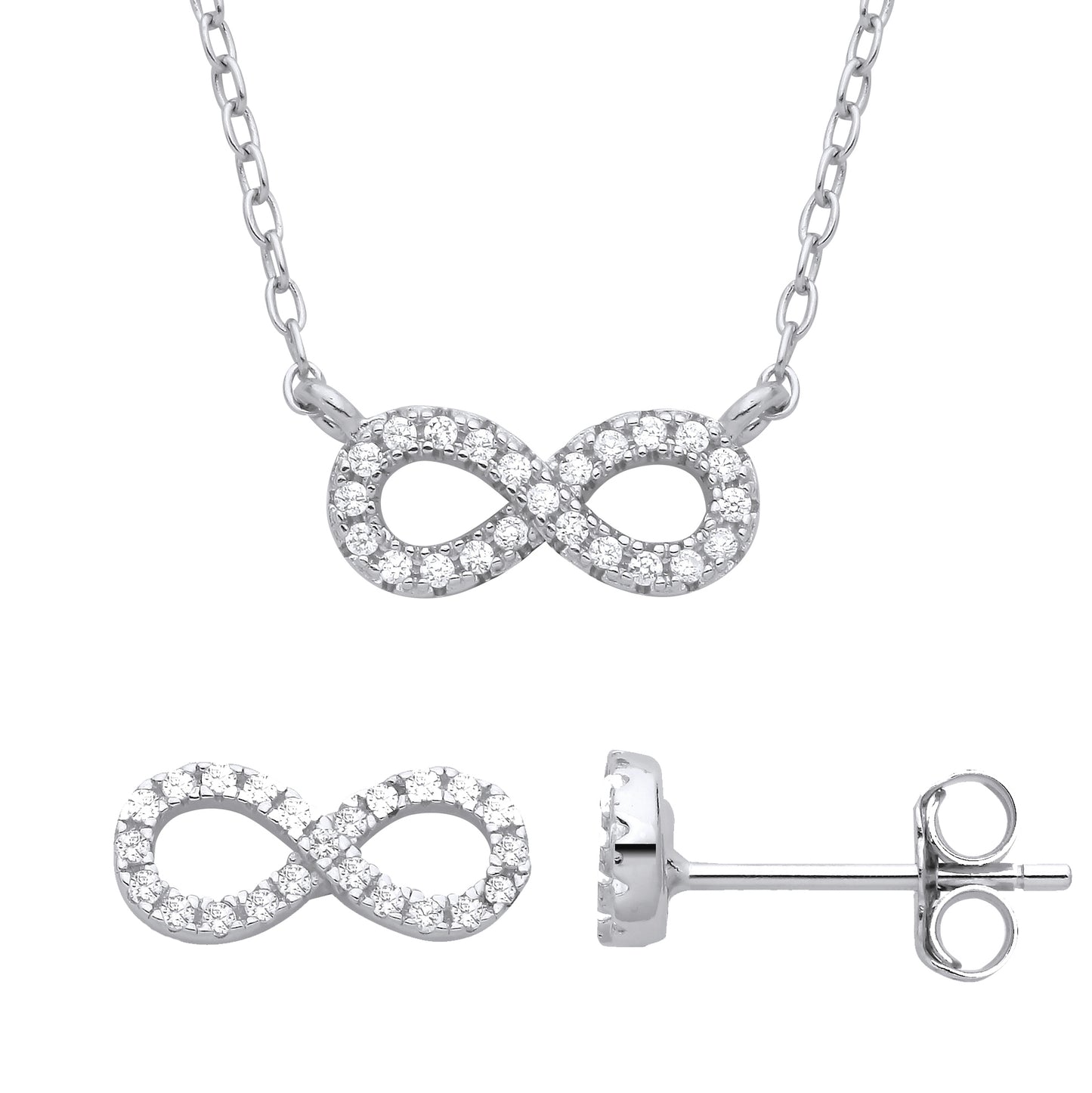 925 Sterling Silver  CZ Infinity Figure 8 Earrings Necklace Set - GSET656