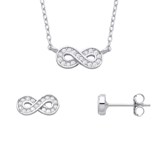 Silver  Infinity Figure 8 Channel Earrings Necklace Set - GSET661