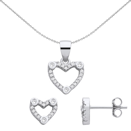 Silver  Angel Halo Solitaire Earrings Necklace Set - GSET667